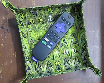 Travel Tray Valet Catch All for Jewelry Accessories  Cotton Fabric Green and Black