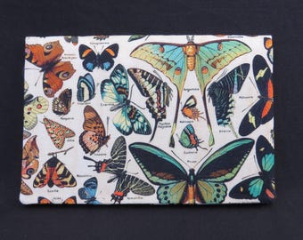Checkbook Cover Top Stub Cotton Fabric Butterflies Luna Moth Monarch Butterfly
