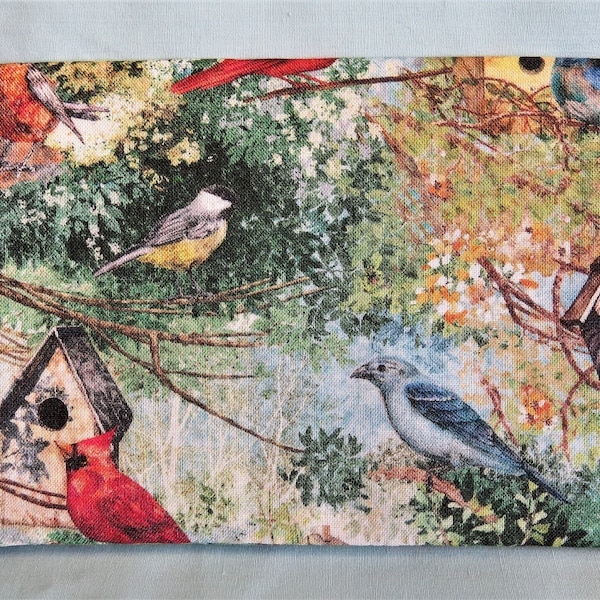 Checkbook Cover Cotton Fabric Top Stub Wild Birds Birdhouses