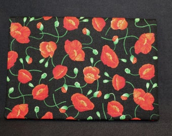 Checkbook Cover Cotton Fabric Top Stub Medium Red Poppies Flowers