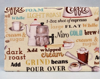 Checkbook Cover TOP STUB Cotton Fabric Coffee Latte Cold Brew Design