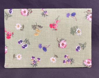 Checkbook Cover Cotton Fabric Top Stub Small Flowers Pansies Daisies