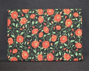 Checkbook Cover Cotton Fabric Top Stub Small Red Poppies Flowers