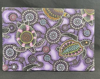 Checkbook Cover Cotton Fabric Top Stub Australian Fabric Purple Turtles