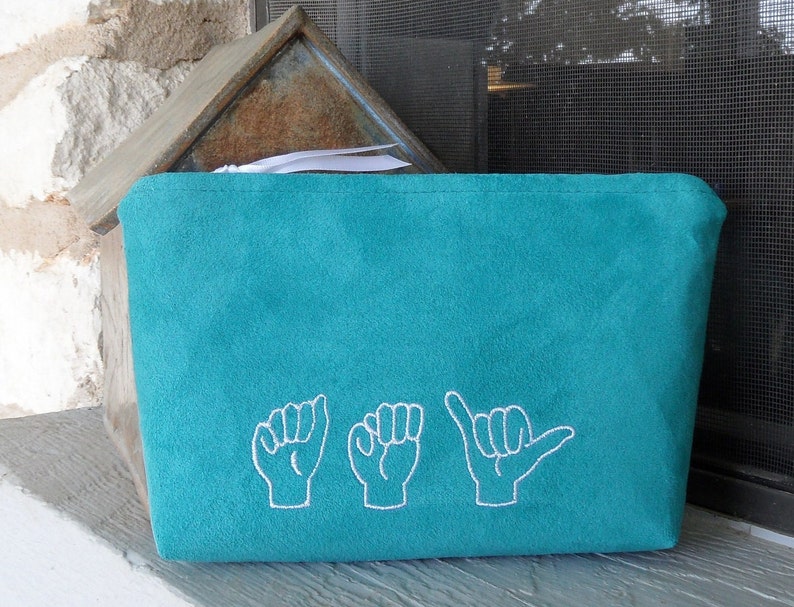 Custom American Sign Language ASL Zippered Cosmetic Makeup Bag Ultra Suede Custom image 1