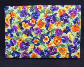 Checkbook Cover Cotton Fabric Top Stub Pansies Flowers