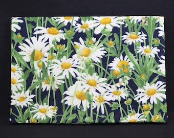 Checkbook Cover Cotton Fabric Top Stub White Daisy Flowers