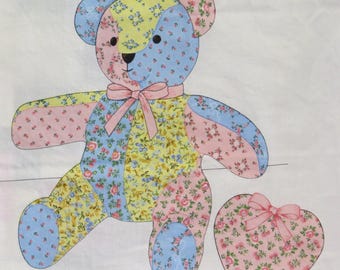 Vintage Patchwork Teddy Bear Fabric Panel un-cut