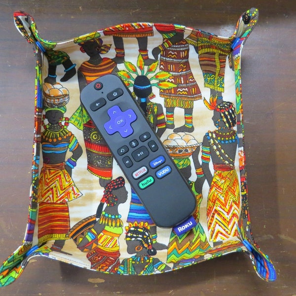 Travel Tray Valet Catch All for Jewelry Accessories  Cotton Fabric African Women Print