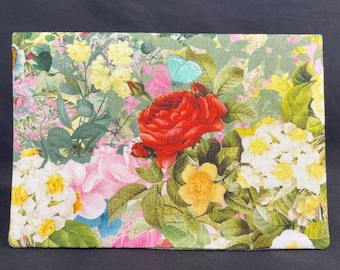 Checkbook Cover Cotton Fabric TOP STUB Petite Roses Butterflies