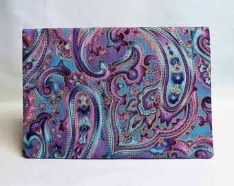 Checkbook Cover Cotton Fabric Top Stub Purple Blue Lavender Gold