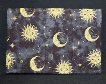 Checkbook Cover Cotton Fabric Top Stub Sun Moon Stars