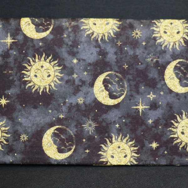 Checkbook Cover Cotton Fabric Top Stub Sun Moon Stars
