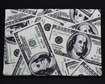 Checkbook Cover Cotton Fabric Top Stub Money US 100 Dollar  Bills