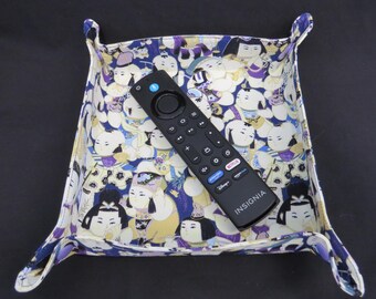 Travel Tray Valet Catch All for Jewelry Accessories  Cotton Fabric Asian Faces