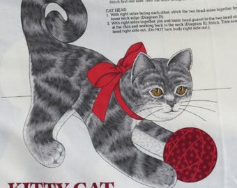 Vintage Cranston Printed Panel Kitty Cat Gray un-cut