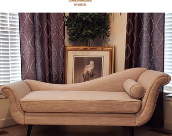 Polyester and Birch Wood Chaise Lounge in Beige and Dark Brown