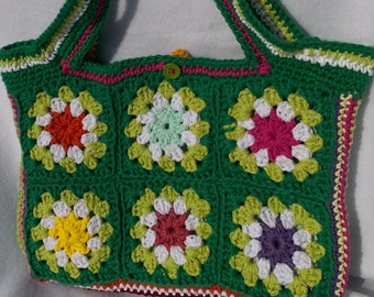 Flower Granny Square Bag, Green