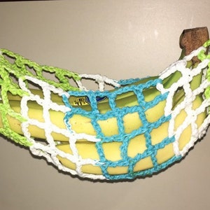 Blue, Green & White Stripe Banana Hammock, Fruit Hanger, Holder, Net