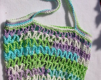 Purple, Green, White Market Bag, Tote, Beach Bag, Gym Carrier