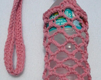 Pink Crochet Water Bottle Carrier