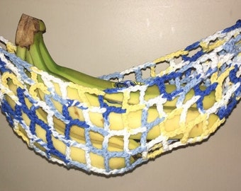 Blue, White & Yellow Banana Hammock, Fruit Hanger, Holder, Net