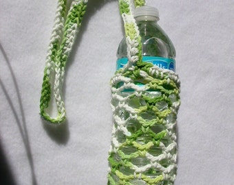 Lime Green & White Crochet Water Bottle Carrier