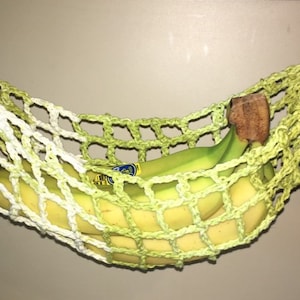 Green & White Stripe Banana Hammock, Fruit Hanger, Holder, Net