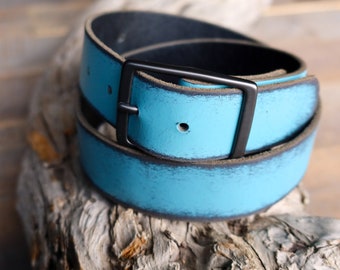 Distressed Verdigris Leather Belt
