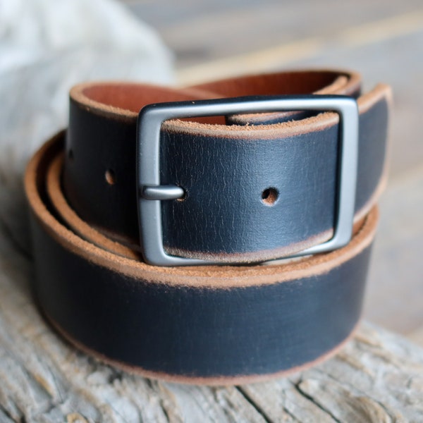 Distressed Black Leather Belt