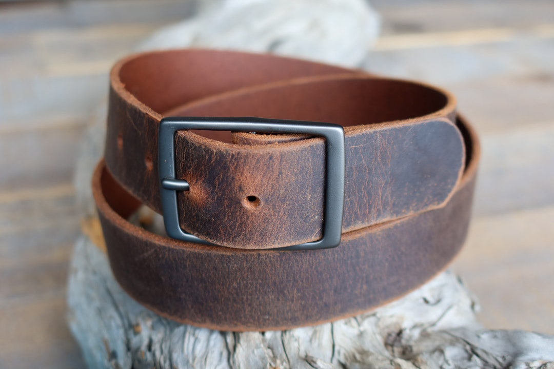 thumbnail image 2 of Full Grain Buffalo Leather Belt – Crazy Horse Finish – Brown – Handmade In USA 2 of 4