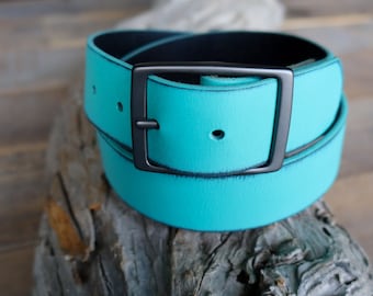 Ceinture en cuir Aqua vieilli