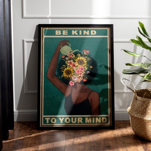 Vintage Be Kind to Your Mind Poster, Retro Music Art Print, Positive Wall Decor, Inspirational Gift Idea Multiple Sizes image 1