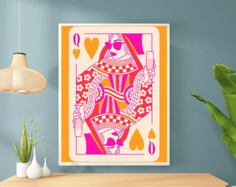 Reine des Coeurs Art Poster - BCBG Pink & Orange Wall Decor for Dorms and Chic Bedrooms, Maximalist Aesthetic - Multiple Sizes