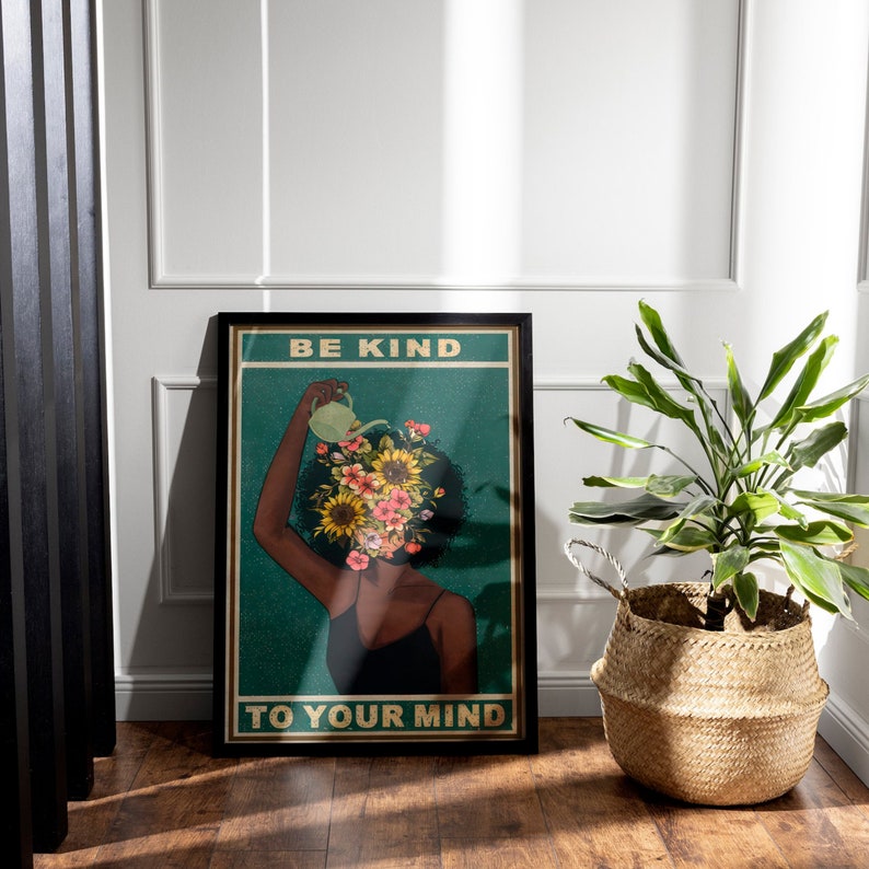 Vintage Be Kind to Your Mind Poster, Retro Music Art Print, Positive Wall Decor, Inspirational Gift Idea Multiple Sizes image 1