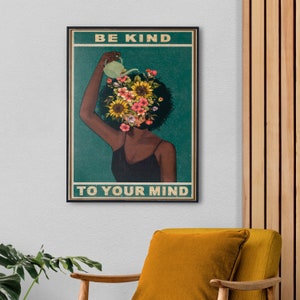 Vintage Be Kind to Your Mind Poster, Retro Music Art Print, Positive Wall Decor, Inspirational Gift Idea Multiple Sizes image 4