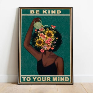 Vintage Be Kind to Your Mind Poster, Retro Music Art Print, Positive Wall Decor, Inspirational Gift Idea Multiple Sizes image 2