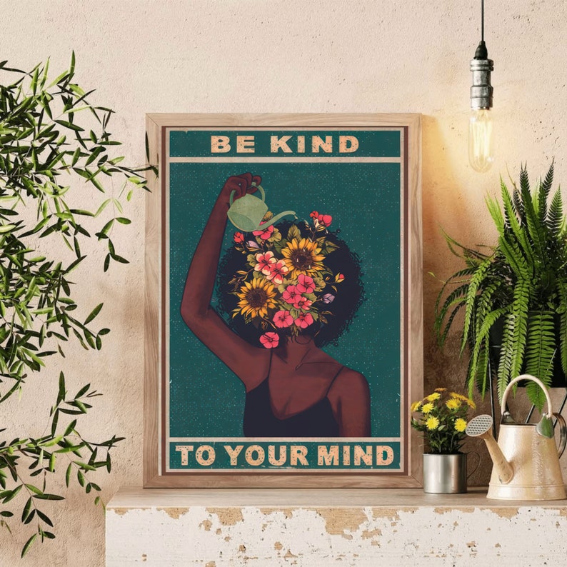 Vintage Be Kind to Your Mind Poster, Retro Music Art Print, Positive Wall Decor, Inspirational Gift Idea Multiple Sizes image 3