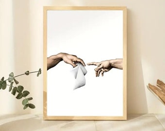 Poster - Michelangelo-Inspired "Papier Toilette" - Classic Art Humor for Bathroom Wall Decor, Multiple Sizes