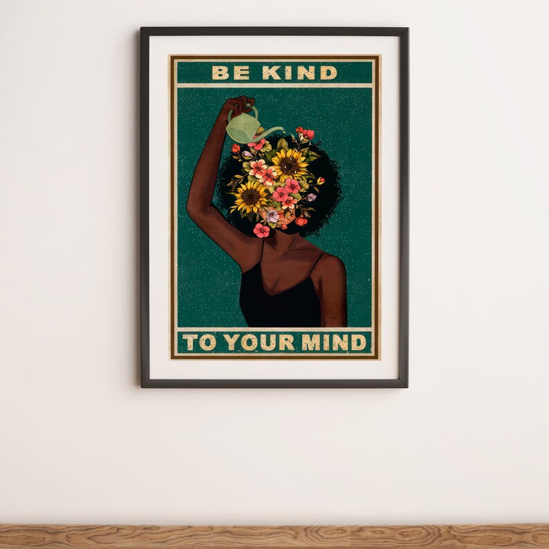 Vintage Be Kind to Your Mind Poster, Retro Music Art Print, Positive Wall Decor, Inspirational Gift Idea Multiple Sizes image 5