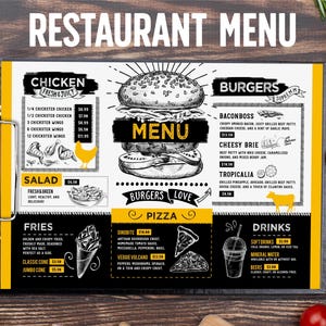 Menú de comida de restaurante / Menú de comida de restaurante editable / Plantilla de menú de hamburguesas / Plantilla de menú de restaurante / Plantilla de hamburguesa personalizable