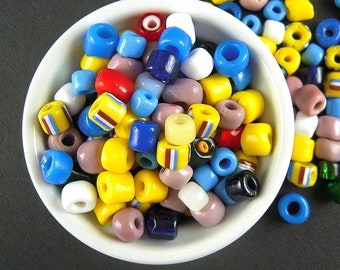 RARE & RUSTIC Italian Glass Pony Bead Mix - 5mm to 7mm - 11+ Color Mix - Antique Venetian Glass Beads for Macrame and Jewelry Making - CV399