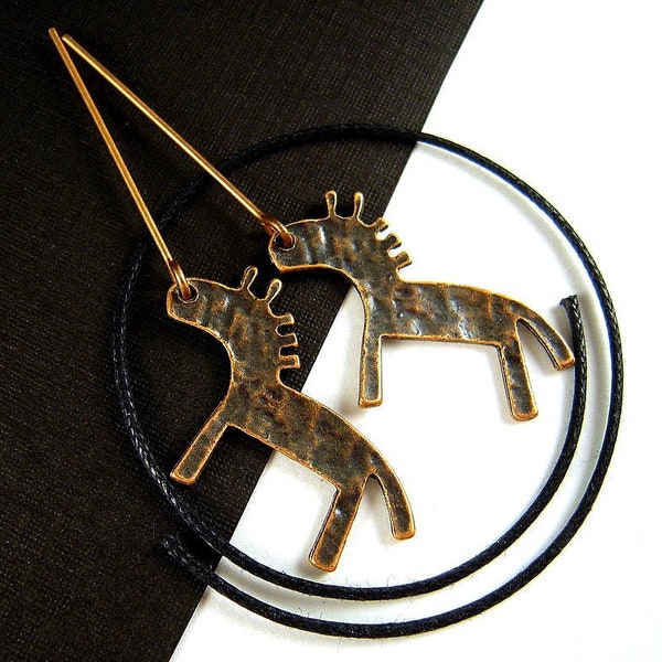 8 Ancient Style Copper Finish Paleolithic Horse Charms - 19x28mm - Hammered Surface - Equus Primitive Cave Horse Charms for Jewelry - F033