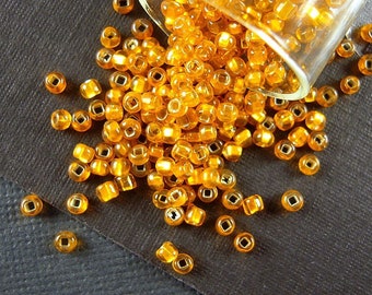 Rare HIGH Glitter Orange Antique Italian Glass Seed Beads - 2mm - Silver Lined - Square Hole - Venetian Beads for Jewelry Making - CV240