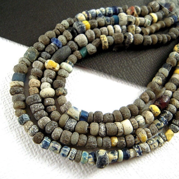 50 Darker Rustic Mix Ancient Excavated Glass Beads - 2x3mm to 3x4mm - 600 Years Old - Highly Oxidized Gray Organic Color Mix - EX02C