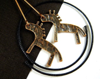 8 Ancient Style Copper Finish Paleolithic Horse Charms - 19x28mm - Hammered Surface - Equus Primitive Cave Horse Charms for Jewelry - F033
