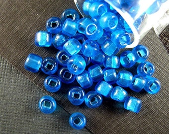 VIVID Translucent Blue Antique Italian Seed Beads / Pony Beads - 4mm - Square Hole - Clear Trader Blue Glass Beads for Jewelry Making  CV299