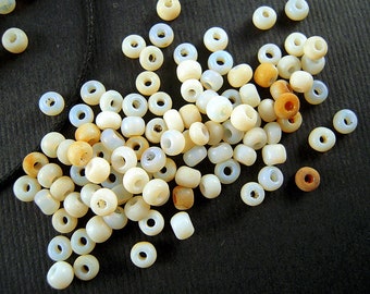 SUPER Rare Hoary Opalized White Antique Italian Seed Beads w/ Rusty Oxidation - 2mm x 3.5mm - RUSTIC Greasy White Venetian Glass Beads CV88A