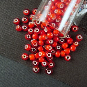 STUNNING Cherry Red Antique White Heart Beads 3x3.5mm Squat Rondele Limited Antique Italian Glass Beads for Traditional Beadwork CV371 image 6