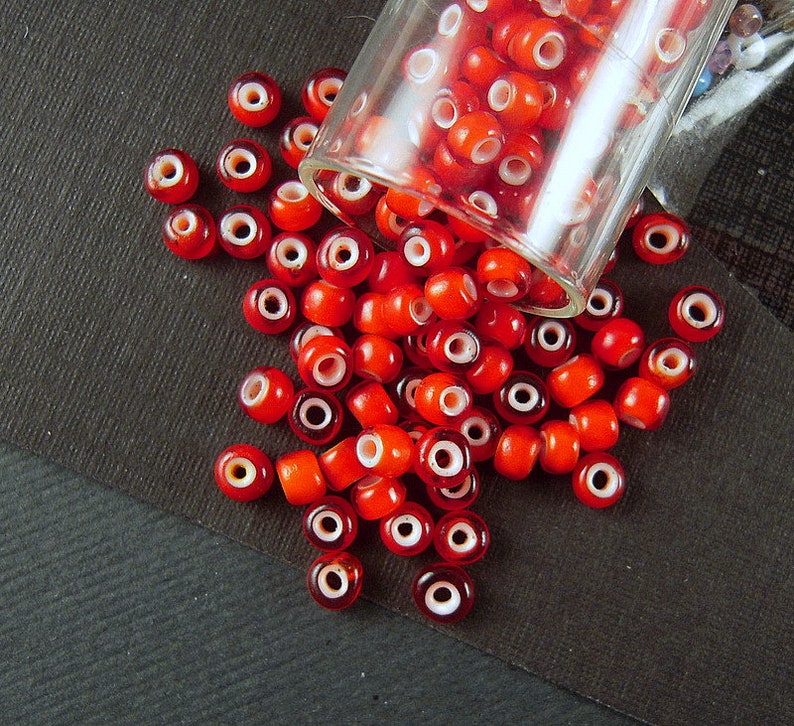 STUNNING Cherry Red Antique White Heart Beads 3x3.5mm Squat Rondele Limited Antique Italian Glass Beads for Traditional Beadwork CV371 image 6